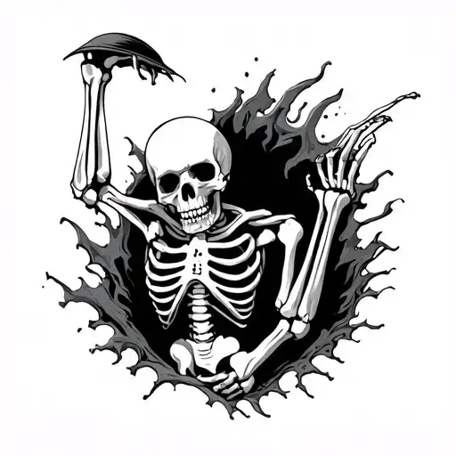 Skeleton Reaping The Skin And Coming Out Of It