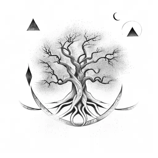 A Majestic Tree With Its Roots Entwined In Nordic Runes