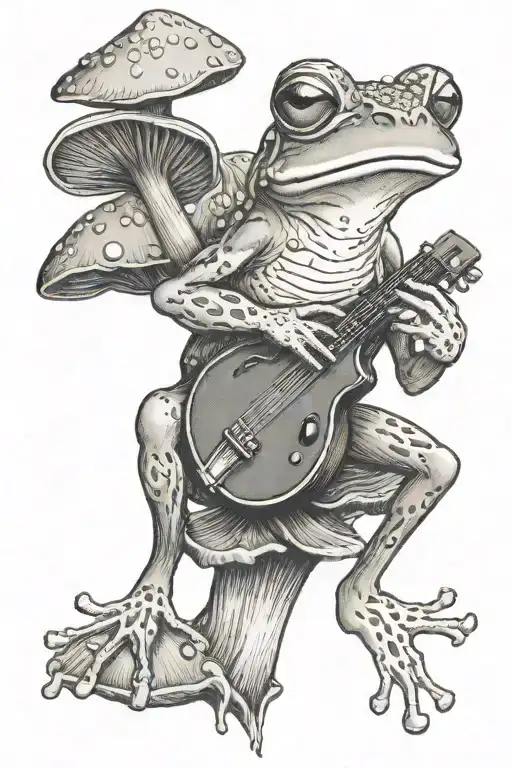 Frog Playing Banjo On Mushroom