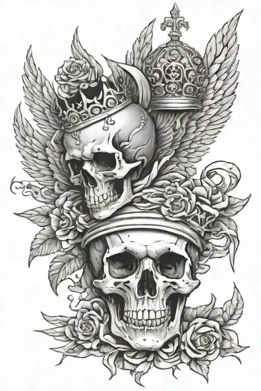 Fallen Angel And A Skull With A Crown Made Out Of Money