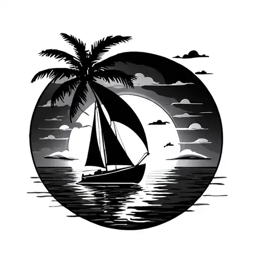 Sunset Palm Sailboat Sailing