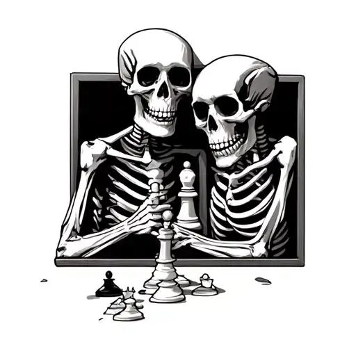 Skeletons Playing Chess Inside Closet