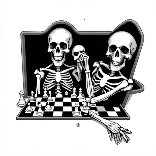 Skeletons Sitting Inside The Room Closet Playing Chess