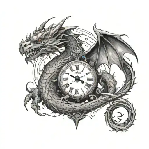 Clock Behind The Simple Dragon With Eye In The Bottom And Cross