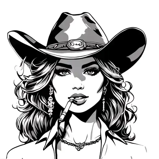 Western Cowgirl Smoking Cigarette