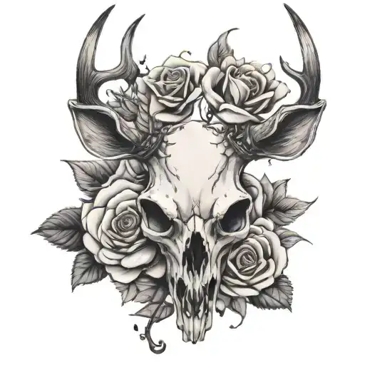 A Deer Skull Coming Out Of A Rose