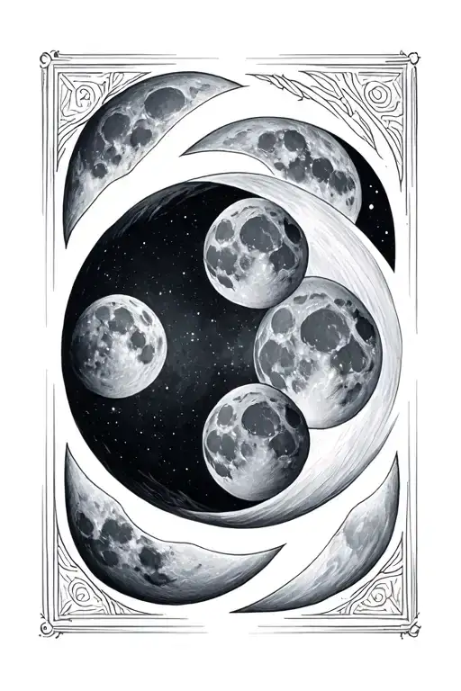 Line Of 7 Moon Phases With The Middle Being Full