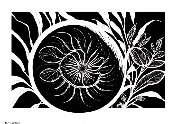 Geometric Spiral Fine Line Into Plants Mushrooms Growing