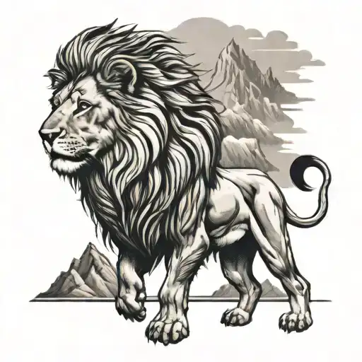 Lion Under Mountains