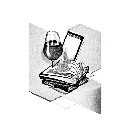 A Tattoo Of A Book With A Glass Of Wine And A Gaming Controller On Top
