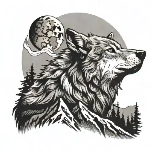 Wolf Howling With Mountain In The Background