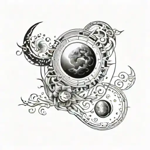 Spine Tattoo With The Phases Of The Moon Going In Both Directions