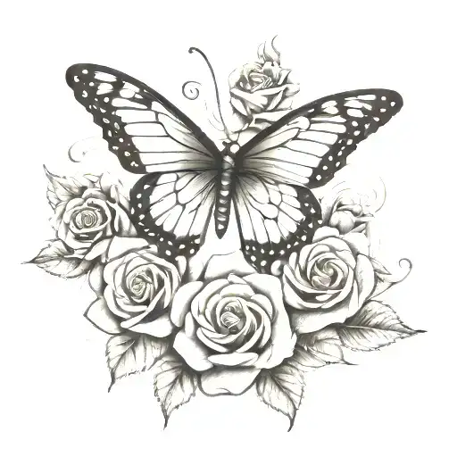 Butterfly And Roses With Sun Rays Beaming