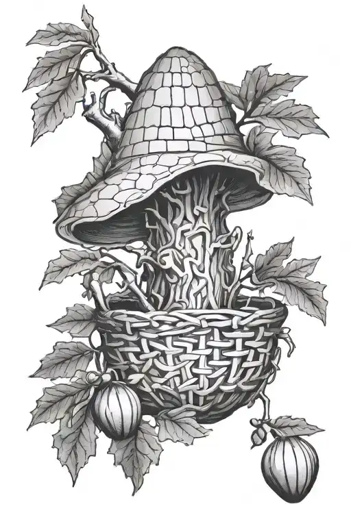Hyper Realistic Oak Tree With Acorn Hat Carrying Basket