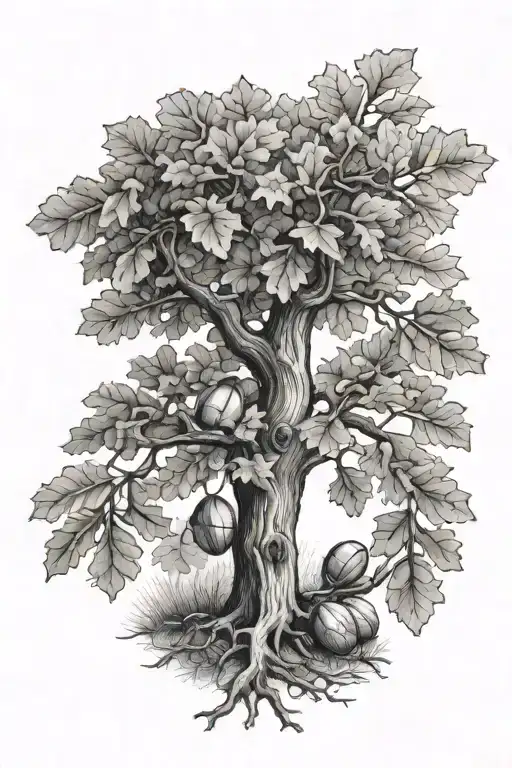 Realistic Oak Tree With Acorn