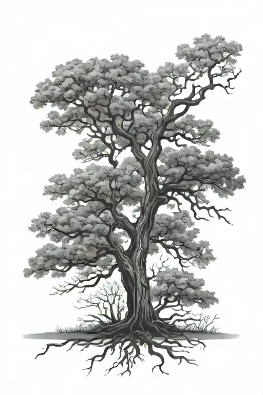 Realistic Medium Size Oak Tree Silhouette