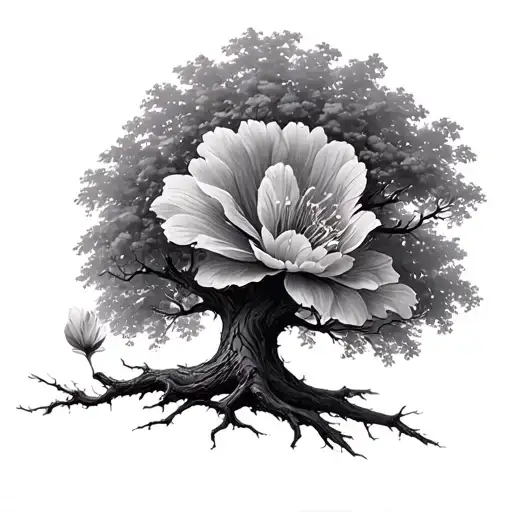 Withered Tree With A Single Flower Blooming