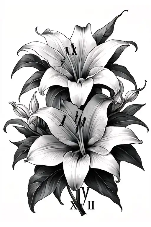 Lily Flowers With Roman Numerals On Shoulder