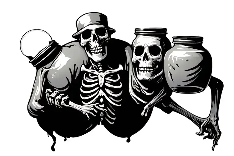 Skeleton Moonshiner Carrying Jars