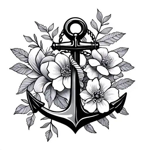 Anchor And Flowers