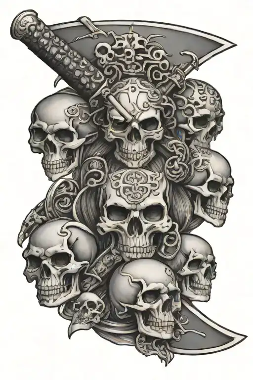 Katana With 3 Skulls And A Beserk Branding