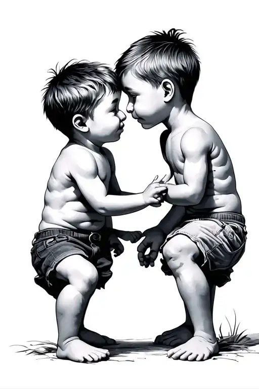 Two Young Brothers Where The Older One Whisperes To His Little Brother In Black And White