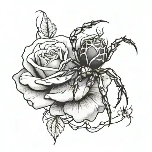 Rose With Spider Hanging