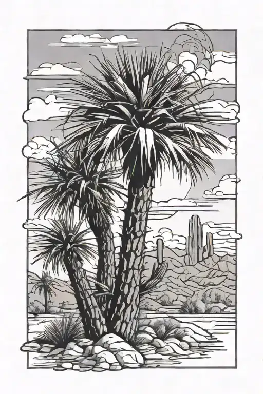 Arizona Outline With Palm Tree And Saguaro Cactus