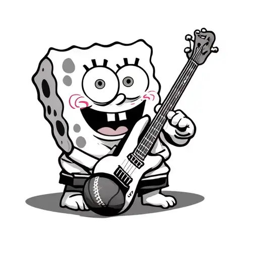 Square Pants Sponge Bob With Guitar And Rugby Ball Wearing Judo Kimono