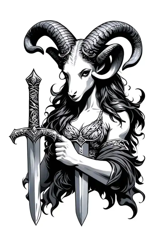 Aries And Horns Holding Sword Stuck