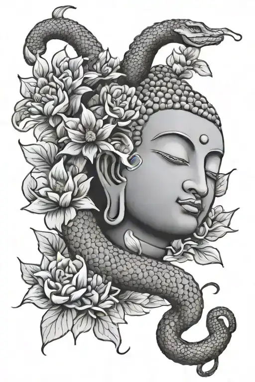 Sleeping Buddah Flowers Snake Wrapped