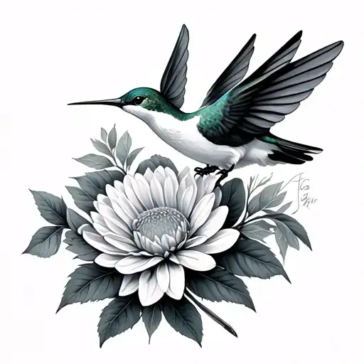 Hummingbird And Chrysanthemum Flower