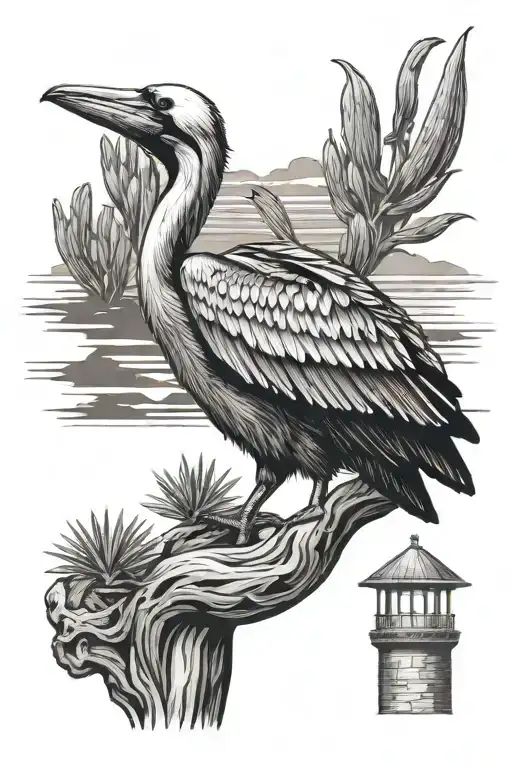 Pelican On A Pilon With Desert Style Background