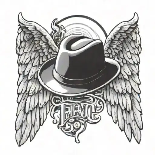 Angel Wings With Cowboy Hat Above Like A Halo And Date
