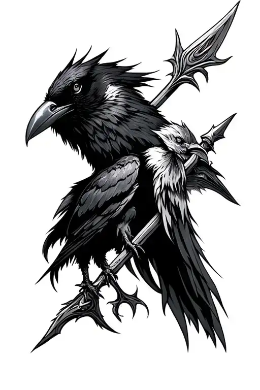 Back Tattoo Of Odins Spear With A Crow Under The Spears Head
