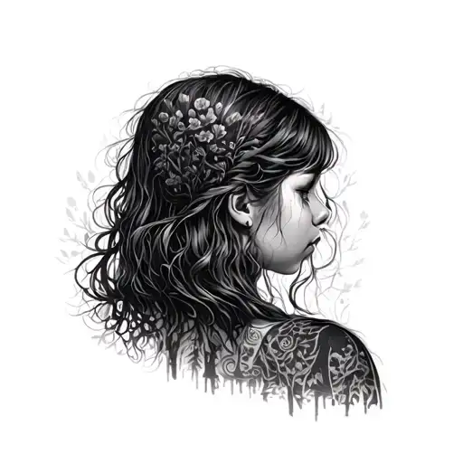 Girl Facing Dark Woods Leading