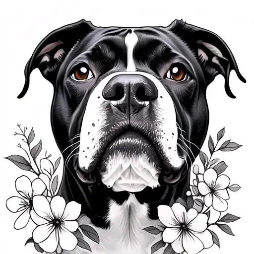 Pitbull Nose Print With Dainty Flowers