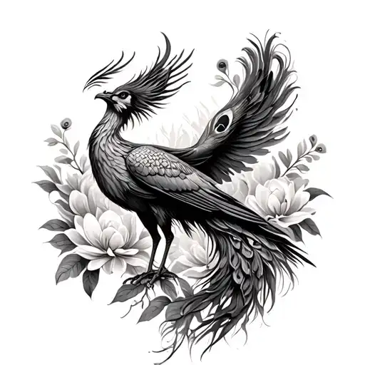 Phoenix With A Peacock's Tail On A Magnolia Background