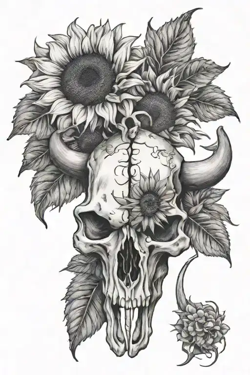 Sunflower Surrounding Cattle Skull