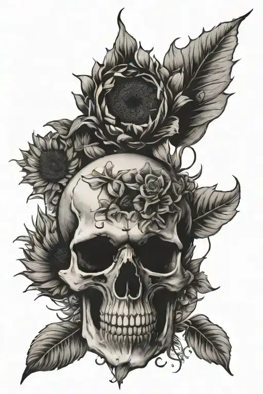Sunflower Surrounding Western Skull