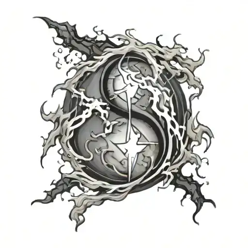 Lightning With Ying And Yang Symbol