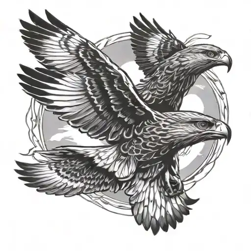 4 Hawks Flying Towards The Sun