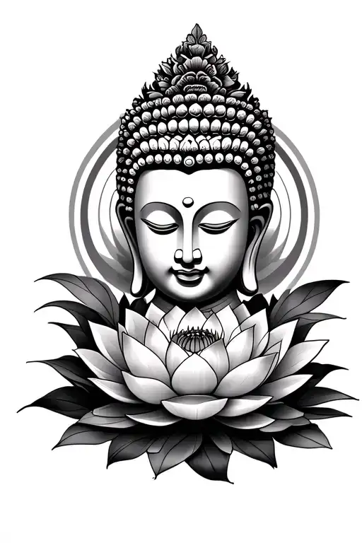 Buddha Face And Lotus Flower And Mandala Design Incorporating Elements