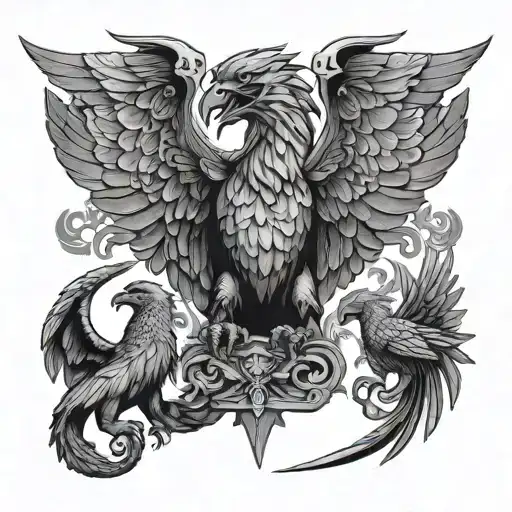 Dragon Eagle And An Angel With Wings