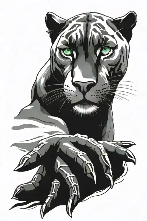 A Black Panther With Green Eyes Hand Tattoo Design