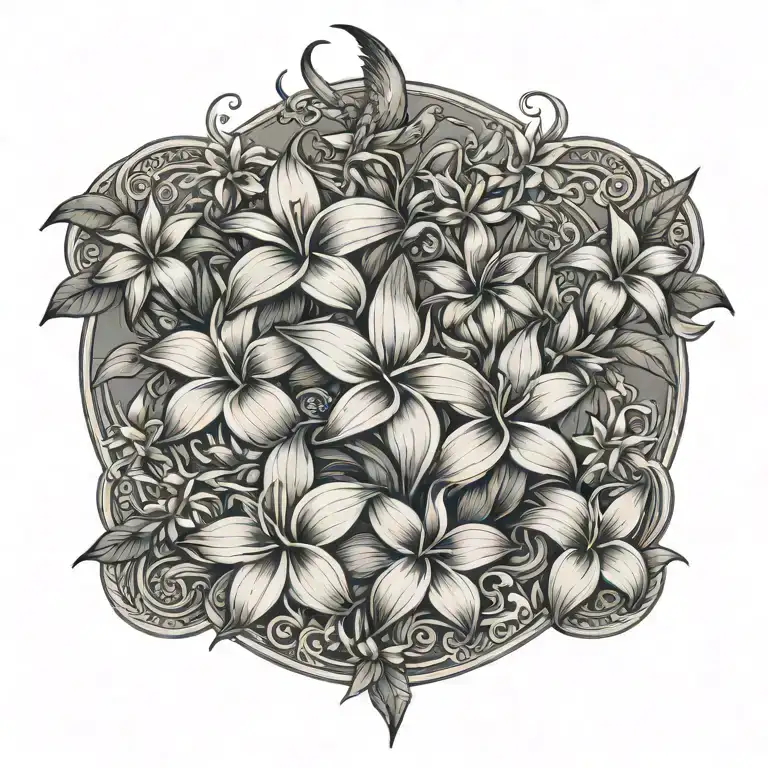 Long Tall Elegant Plumeria Flowers With Elegant Slim Fierce Phoenix