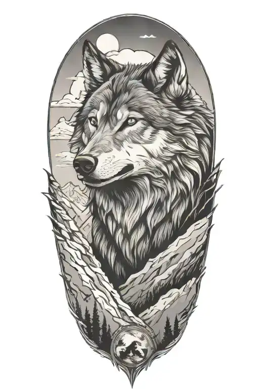 Wolf And Mountains