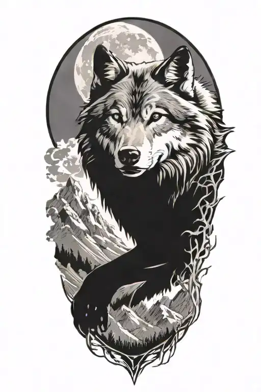 Wolf And Mountains