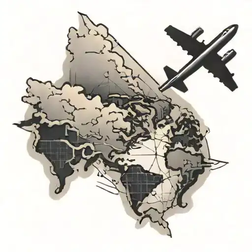 World Map With Airplane Flying