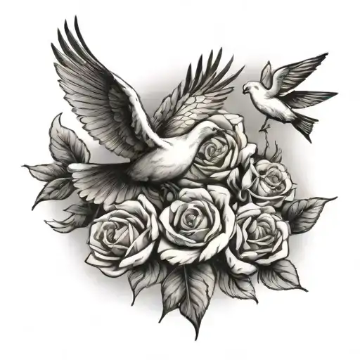 Flowers With Doves Flying Out And Money In The Sky